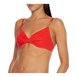 Simone Pérèle Gold Underwire Bikini Top in Red NWT